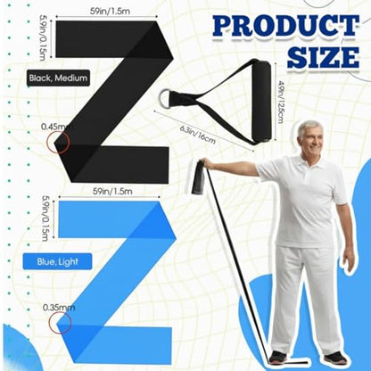 2 Pcs Resistance Band with Handles for Seniors | Chair Exercise Equipment, Physical Therapy Band, Gifts for Elderly, Women, Rehab, Physical, Grandma, Grandpa - color: Blue,Black