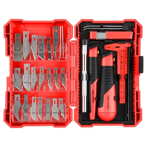 TOOLEAGUE 40Pcs Craft Knife Set, Precision Hobby Knife | with Plastic Storage Case, CRV Blades, for Pumpkin Carving, Modeling