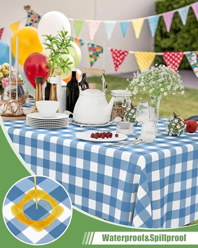 Smiry 8 Packs Gingham Disposable Table Cloth, 54 x 108 Inch Waterproof Plastic Tablecloth, Rectangle Aqua and White Checkered Table Covers for Picnic, Birthday, Party - color: Aqua and White, size: 54"x108" (Pack of 8)