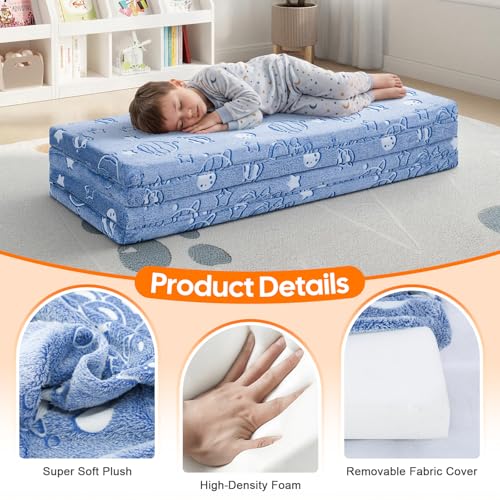 MeMoreCool Kids Floor Mattress, 48x72 Inch Foldable Play Mat, Outer Space - color: Denim Planet