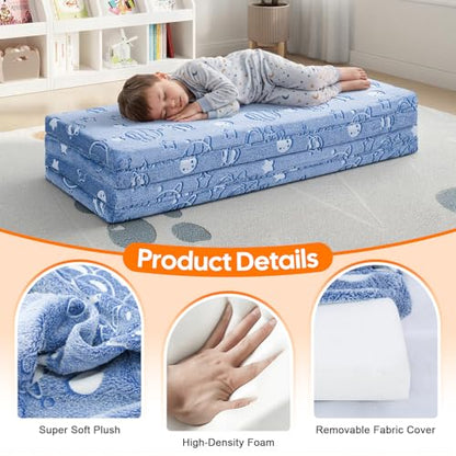 MeMoreCool Kids Floor Mattress, 48x72 Inch Foldable Play Mat, Outer Space - color: Denim Planet