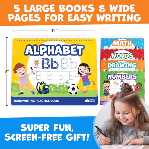 Magic Grooved Writing Practice Books & Kindergarten Workbooks Ages 3-7 | Reusable Handwriting Copybook Set with Disappearing Magic Ink Pens for Preschool Learning
