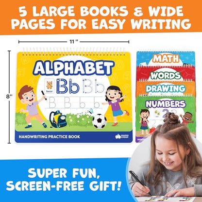 Magic Grooved Writing Practice Books & Kindergarten Workbooks Ages 3-7 | Reusable Handwriting Copybook Set with Disappearing Magic Ink Pens for Preschool Learning