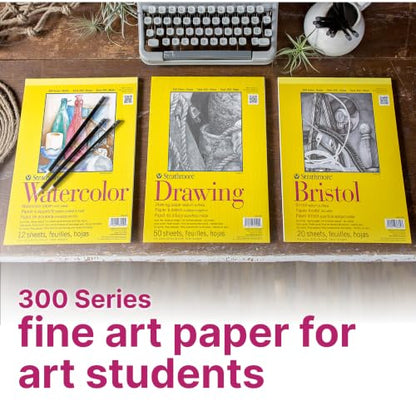 Strathmore 300 Series Mixed Media Paper Art Book, Black Hardcover & Side Wire Binding, 32 Sheets, White, 8.5x11 inch, 1 Count