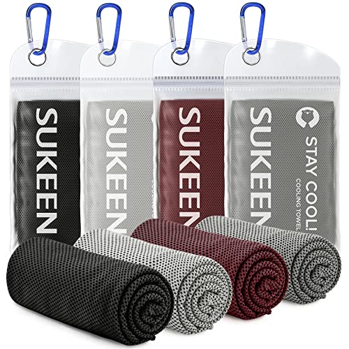 Sukeen 4 Pack Cooling Towels (40"x 12"), Cooling Neck Wraps, Soft Ice Towel | Lightweight,Absorb moisture,Long Last,Mesh Breathable for Sports,Outdoors,Yoga,Tennis,Golf,Running,Gym,Camping,Campus,Travel - color: Dark Grey/Grey/Brown/Black