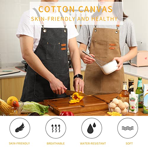 Tosewever Canvas Cross Back Chef Cotton Aprons for Men Women with Large Pockets - color: Black