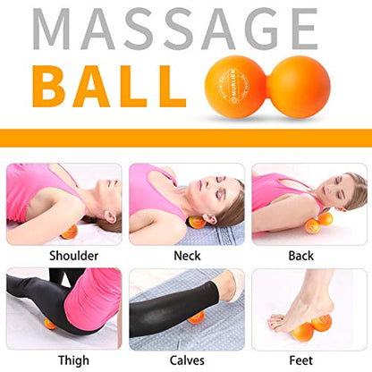 Peanut Massage Ball, Double Lacrosse Ball for Myofascial Release, Trigger Point Therapy, Muscle Relief, Acupoint Massage, Alleviating Neck, Shoulder, Back, Legs, or Muscle Tension - Orange