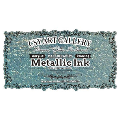 Metallic Acrylic Paint Inks -Calligraphy Ink -Professional Rich Pigment for Marker Pen,Painting,Drawing,Sketch,Resin,Wood,Ceramic (Rocky Shore Gold)