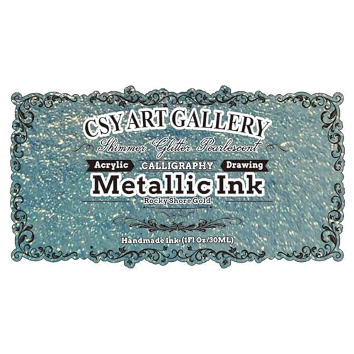 Metallic Acrylic Paint Inks -Calligraphy Ink -Professional Rich Pigment for Marker Pen,Painting,Drawing,Sketch,Resin,Wood,Ceramic (Rocky Shore Gold)