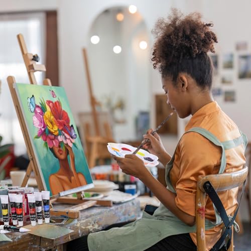 Cholemy 8 Set Paint and Sip Kit for Adults 8'' x 10'' Pre Drawn Canvas with Wooden Easels Acrylic Paint Brushes Wash Cup Palette Apron for Painting DIY Date Night Party Supplies(Flower Lady) - style: Flower Lady
