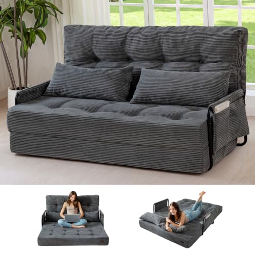 MAXYOYO Adjustable Folding Sofa Bed Couch with 2 Pillows, Dark Grey - color: Dark Grey