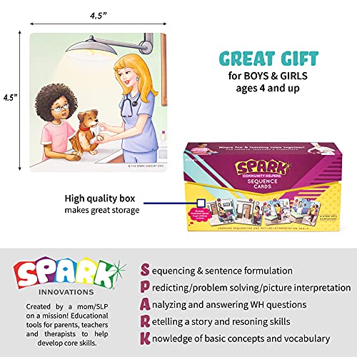 SPARK INNOVATIONS Kids Story Cards Sequence Game Large Storytelling and Sequencing Cards. Community Helper Stories for Sentence Building Educational Picture Card Games - style: Community Helper Themed Sequencing Cards