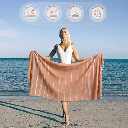 Ossano Turkish Beach Towel Quick Dry & Lightweight Extra Large (39" x 71") - Decorative, Versatile and Functional as Yoga Mat, Picnic Blanket, Travel Blanket, Gym, Camping and Bath Towels - Salmon - color: Salmon
