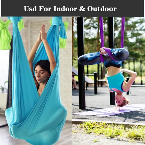 5.5 Yards Aerial silks swing outside yoga hammock,Aerial silk start set | Aerial Silks For Gymnastics outside Aerial Yoga Swing For Adults - color: Sky Blue
