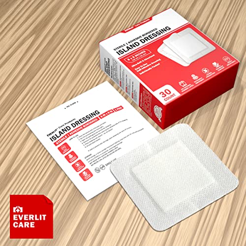 EVERLIT Island Dressing Bordered Gauze | Large Wound Care Bandage with Adhesive Border| Sterile, Soft & Highly Absorbent Medical Grade Dressing Pad (6x6 Inch (Pack of 90)) - size: 6x6 Inch (Pack of 90)