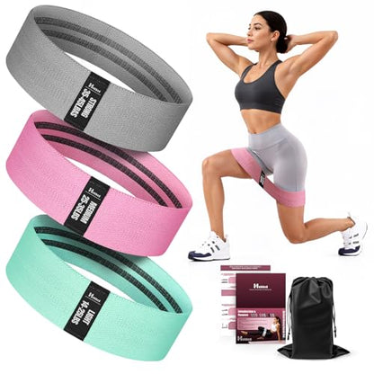 Fabric Resistance Band Set with Exercise Guide, 3 Levels for Hip and Glute - color: gray, pink, green