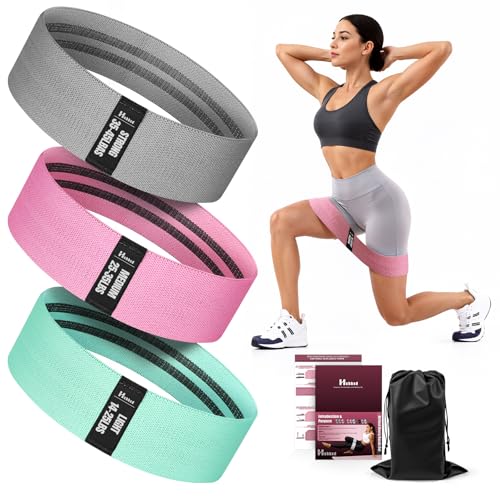 Fabric Resistance Band Set with Exercise Guide, 3 Levels for Hip and Glute - color: gray, pink, green