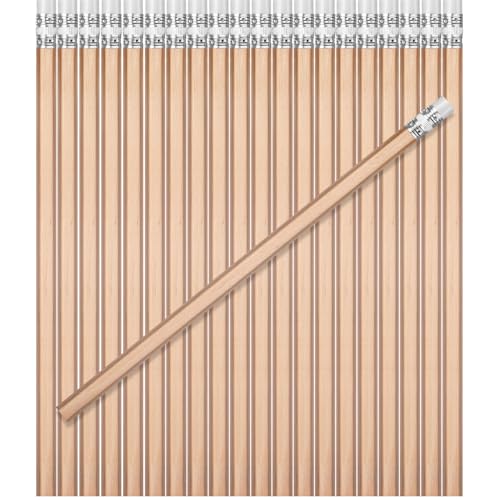 TecUnite 60 Pcs HB Pencils #2 Unsharpened Wood Cased Pencils with Eraser Hexagonal Pencil Cute Graphite No 2 Pen for Adults Gifts Exam School Office Sketching Learning (Wood Color, Silver) - color: Wood Color, Silver