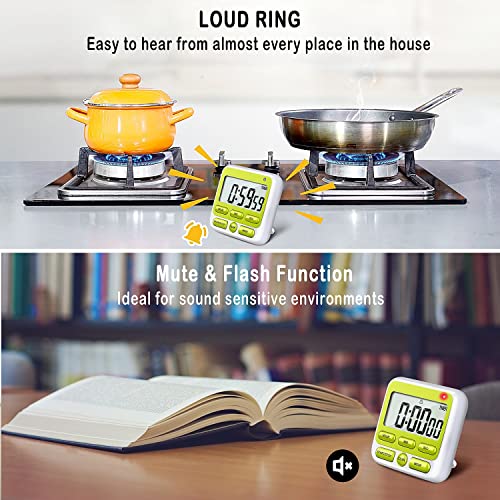 4-in-1 Digital Timer with Count Up/Down, Clock & Alarm, Ring & Silent Modes - color: Green