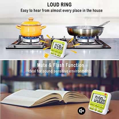 4-in-1 Digital Timer with Count Up/Down, Clock & Alarm, Ring & Silent Modes - color: Green
