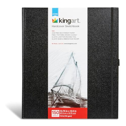 KINGART Hardcover Jumbo Sketchbook – 10.75 x 12.5 Inch, 1-Pack – 150 Sheets (68 lb / 100 GSM), Heavyweight Acid-Free Paper – Durable Smyth-Sewn Art Journal for Mixed Media
