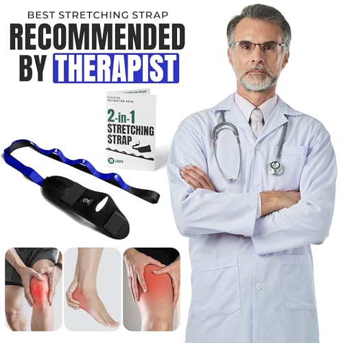 Stretch Strap with Loops Physical Therapy - Full Body Exercise Straps for Stretching with Detachable Foot - Leg & Calf Stretcher for Plantar Fasciitis, Physical Therapy, Pain Relief, and Flexibility - color: Blue