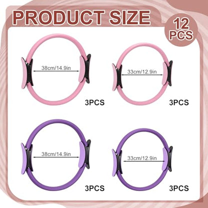 12 Pcs Pilates Rings 14 Inch and 12 Inch Exercise Ring Magic Circle Yoga Ring Lightweight Flexible Workout for Fitness Training Physical Therapy Full-Body Toning and Shaping - color: Pink,Purple