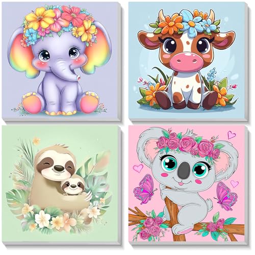 TOSTOG 4 Pack Paint by Number for Kids with Wooden Frame, DIY Animals Paint by Numbers for Kids Ages 8-12, Acrylic Oil Painting Kits Easy Paint by Number for Gift Home Wall Decor 8in X 8in - color: Animals 1
