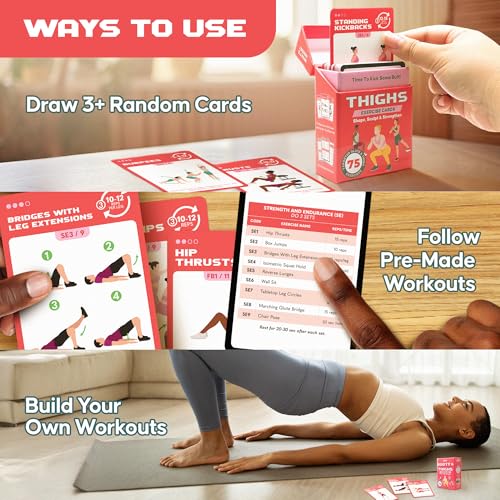 Zinsk 75 Booty & Thighs Exercise Cards - No Equipment Needed Glute Workouts to Shapen and Lift - Compact 3.5" x 2.5" Cards for Fun, Fast Home or Travel Leg and Butt Workouts for Women - style: Booty Cards