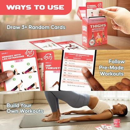 Zinsk 75 Booty & Thighs Exercise Cards - No Equipment Needed Glute Workouts to Shapen and Lift - Compact 3.5" x 2.5" Cards for Fun, Fast Home or Travel Leg and Butt Workouts for Women - style: Booty Cards