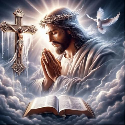 Jesus Prayer Diamond Art Kits for Adults, DIY Religious Diamond Painting Kits Round Diamond Dots for Adults,5D Full Drill Christ Painting Kit Art and Crafts for Adult Home Wall Decor 14 X 14inch - color: FC006