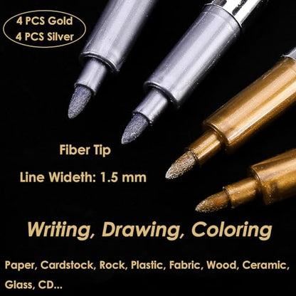 Dyvicl Metallic Markers Pens - Silver and Gold Paint Pens for Black Paper, Glass, Rock Painting, Halloween Pumpkin, Card Making, Scrapbook Album, Christmas DIY Art Craft Kid, Set of 8 - color: Gold, Silver