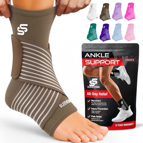 Sleeve Stars Ankle Brace for Women & Men, Ankle Wrap for Sprain, Compression Sleeve for Plantar Fasciitis Relief, Easy Customizable Support: w/ Removable Strap (Single/M:10"-12"/Mocha Brown) - color: Mocha Brown, size: Medium