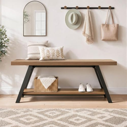 LVB Entryway Bench with Storage, Wood Bench for Entryway, 47 in - color: Rustic Oak