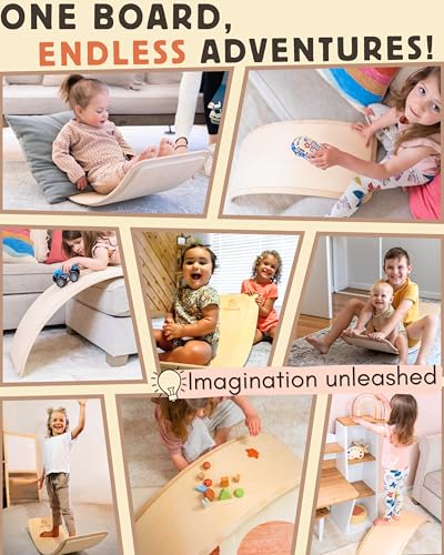 Wooden Balance Board - 37 inch Finger Safe Wobble Board for Toddlers, Wooden Balance Board for Kids