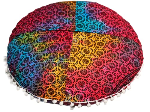 ICC Large Round seat Floor Cushion Chair Ottoman Cover Pouf Pillow Meditation Floor Cushions Cases Seating Ottoman Throw Covers Craft Room Furniture for Sitting Cover Multi 4 Fool 32" Round - size: 32" x 32" (Pack of 1), style: Multi 4 fool