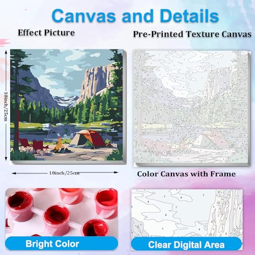 Artunion Framed Paint by Numbers Kit for Adults Beginners & Kids Ages 8-12,Camping National Parks Paint by Number with Frame,Landscape Paint by Numbers Kit on Canvas 10 * 10 Inch Without Easel - color: ZXT-270-F