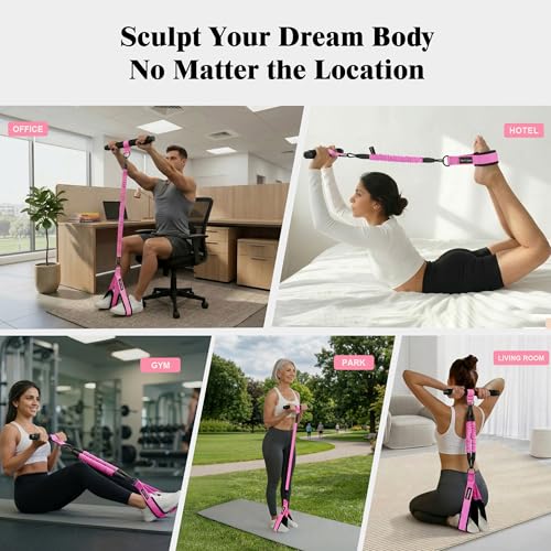 3-Tube Pedal Resistance Band w/Handles, 30/40LBS Sit Workout Gear - color: pink, size: 40lbs