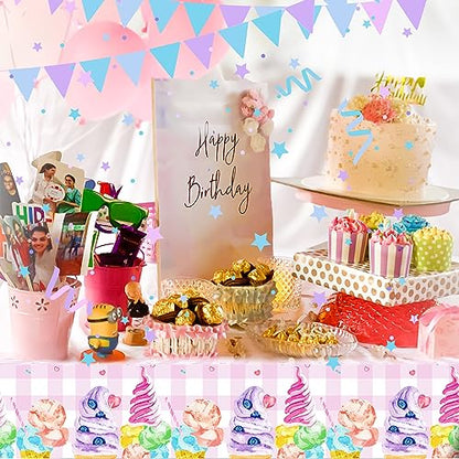 1Pc Ice Cream Cake Party Plastic Tablecloth 54 x 87 Inch Summer Sweet Ice Cream Long Rectangular Table Cover for Buffet Ice Cream Party Holiday Dinner Picnic Tablecloth for Kitchen Event Use - color: Ice Cream Cake
