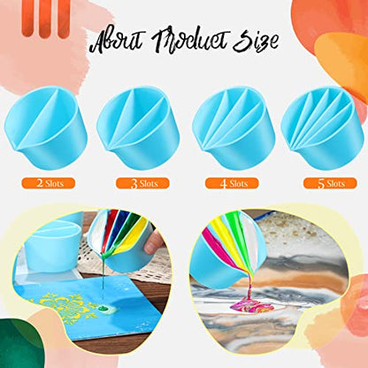 4 Pcs Split Cups for Acrylic Paint Pouring Reusable DIY Silicone Paint Pour Cup with 2-5 Channels Dividers Pour Painting Supplies Painting Tool Silicone Cup Resin Art Drawing(Blue,2/3/4/5 Channels)