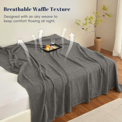 PHF Lightweight Waffle Weave Blanket Queen Size for Bed Grey 90"x90" - color: Grey, size: Queen(90"x90")