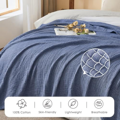 EMME Muslin Blankets for Adults, Cotton Large Throw Blanket 4-Layer, Couch Breathable Gauze Soft Lightweight Bed Blankets, Two-Tone Weave Design, Pre-Washed Softer Touch (Heather Navy, 50"x70") - color: 01 - Navy, size: Large Throw (50" X 70")