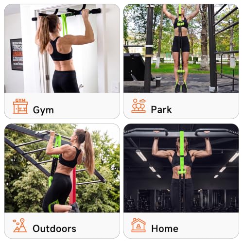 Innstar Pull Up Assistance Bands, Heavy Duty Resistance Band for Pull Up Assist, Adjustable Resistance 165-265lbs with Fabric Feet/Knee Rest, Pull Up Bands Assistance Bands - color: Green 265lbs adjustable