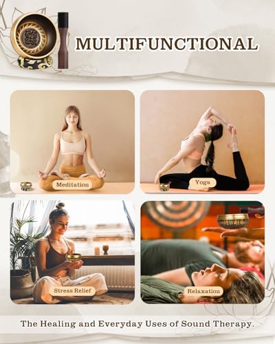 Hihealer Singing Bowl, Authentic Tibetan Sound Bowl for Yoga - color: Buddha-Black