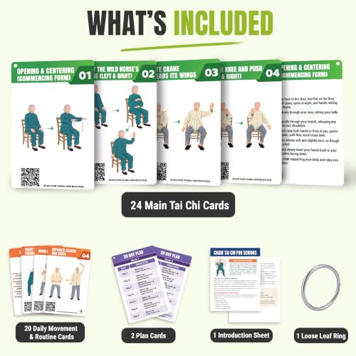 POCAZONE Chair Tai Chi for Seniors Over 60, 46 Exercise Cards & Video Guide - color: Chair Tai Chi