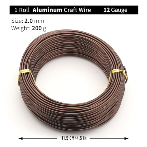 Bonsai Training Aluminum Wire, 2.0mm 12 Gauge Bronze 200g, Bendable Anodized Craft Wire, Flexible Armature Wire for Bonsai Tree Shaping, DIY Handcraft and Model Making(Bronze-2.0) - color: Brown, size: 12 Gauge
