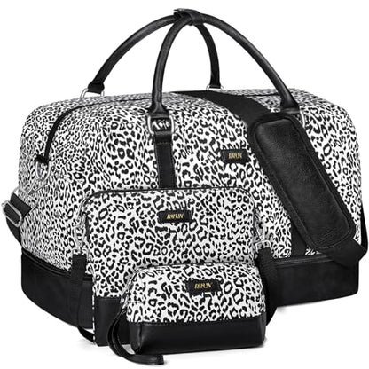 IBFUN Weekender Bags for Women, 21" Weekender Travel Bag, Travel Duffle Bag with Shoe Compartment Carry on Overnight Duffel Bag for Weekend Travel Business Trip, 3PCS - color: B2-Canvas-Leopard