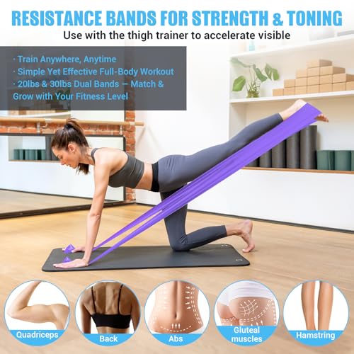 Thigh Trainer for Women, 15-80LB Adjustable Resistance with Resistance Band | Inner Thigh Exerciser for Pelvic Floor Muscle, Shaping, Yoga & Home Fitness, Includes a Storage Pouch and Training Manual