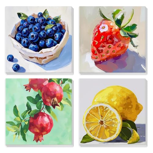 HEIBAGO 4 Pack Framed Paint by Numbers Kit for Adults Beginner, Adult Paint by Number Kits Fruit, DIY Paint by Numbers for Adults,Small Easy Acrylic Oil Painting for Wall Decor 8 x 8 Inch - color: Fruit