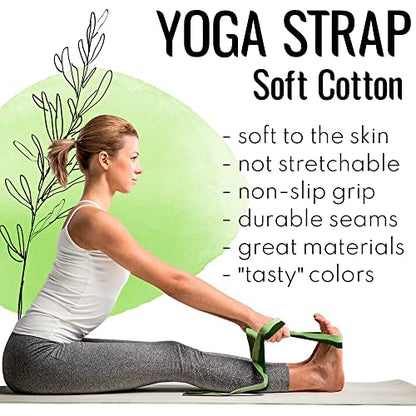 TECEUM 2 IN 1 Yoga & Mat Strap for Stretching – Cotton – 6/8/10 ft - color: Green Avocado, size: 8 ft